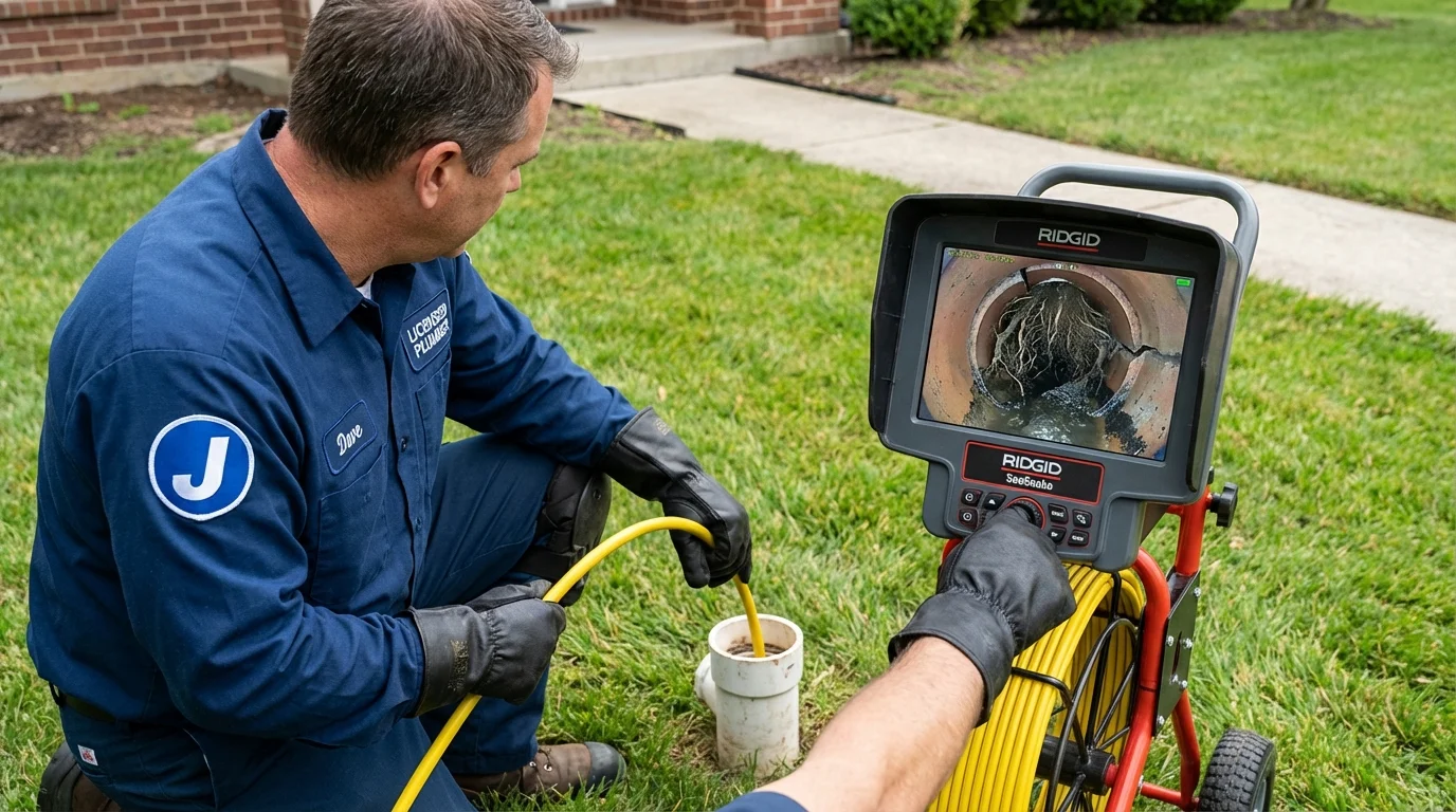 Sewer camera inspection being performed by Johns Plumbing LLC in Roslyn