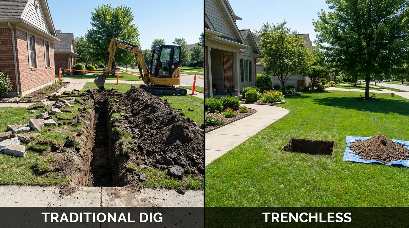 Trenchless sewer repair with minimal yard damage versus traditional excavation in Roslyn, NY